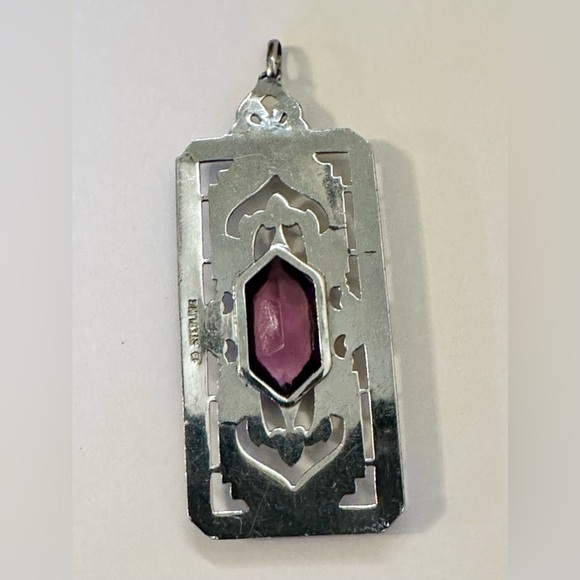 Vintage Art Deco Filigree Sterling Silver & Amethyst Pendant - Picture 8 of 16